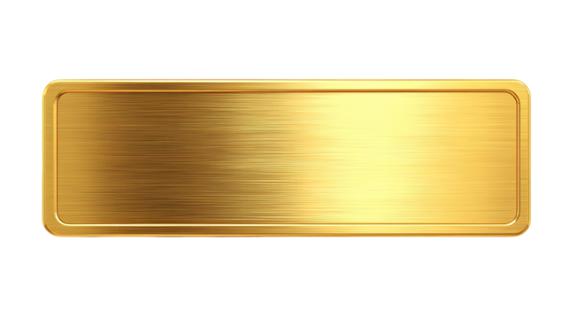 A rectangular gold metal plate with a brushed texture, isolated on transparent background