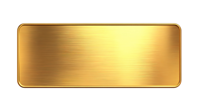 A rectangular gold metal plate with a brushed texture, isolated on transparent background