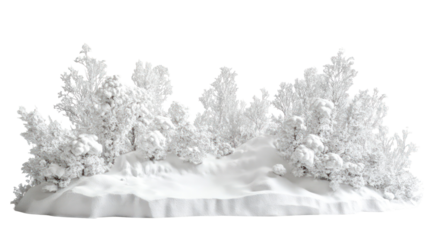 Snow sculpture of a winter landscape scene ultra realistic high resolution on transparent background
