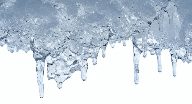 Stunning macro detail of dripping icicles and melting ice formations creating a dynamic frozen texture