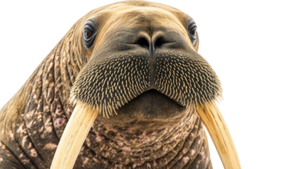 Walrus with long tusks overhead ultra realistic high resolution on transparent background