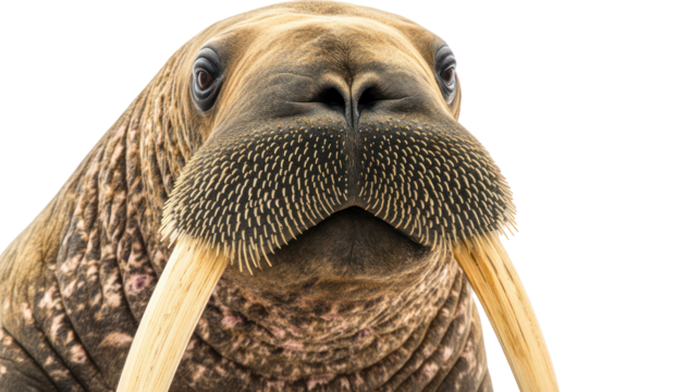 Walrus with long tusks overhead ultra realistic high resolution on transparent background