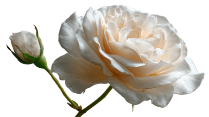 set of white rose flowers isolated on transparent background cutout