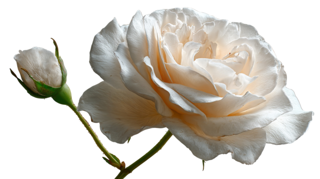 set of white rose flowers isolated on transparent background cutout