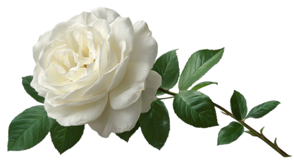 set of white rose flowers isolated on transparent background cutout