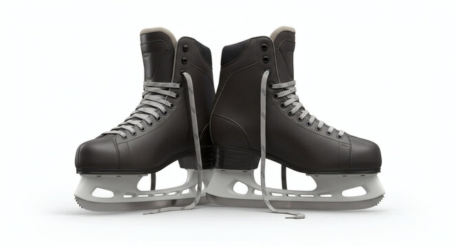 Professional black ice skates with sharp blades and grey laces ready for thrilling winter sports and competitive ice hockey games - Powered by Adobe