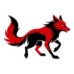 Red and black stylized fox running
