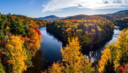 Panoramic autumnal vista of a winding river