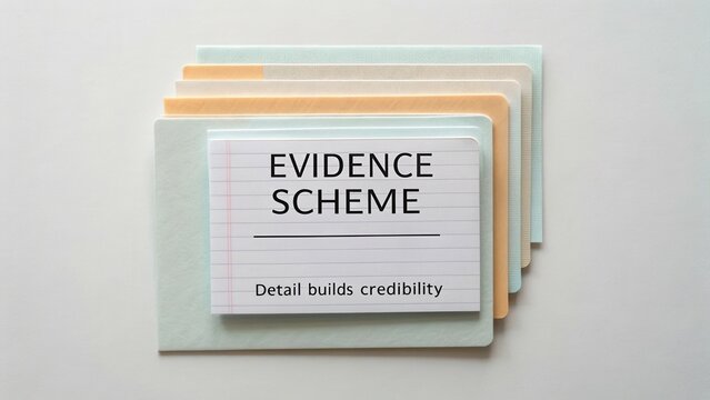 Evidence Scheme Concept with Colorful Notecards Emphasizing the Importance of Details for Building Credibility in Presentations