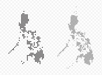 Black dotted map set of the Republic of the Philippines Modern vector illustration on transparent background