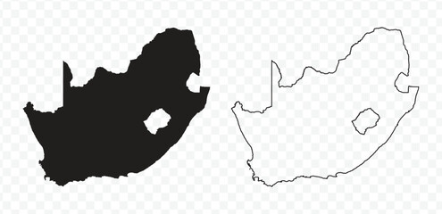 South Africa map set, detailed vector silhouette and outline border on transparent background