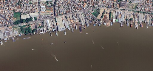 Belém, Pará, Brazil — Aerial view of the Amazon River city and tropical urban landscape, high-resolution satellite image