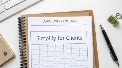 Organized Desk with Loan Overview Table and Simplifying Process for Clients in Modern Office Setting