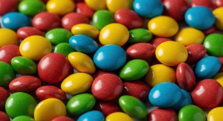 A vibrant assortment of colorful candies, gleaming under bright light, promises a delightful and sweet taste experience for any occasion ,food ,yummy ,tempting