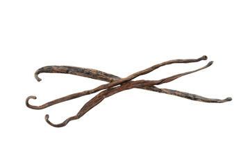 Vanilla beans on a white surface, isolated on white, PNG