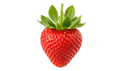 Whole fresh ripe red strawberry with green stem and leaves for healthy food promotion. isolated PNG with Transparent Background