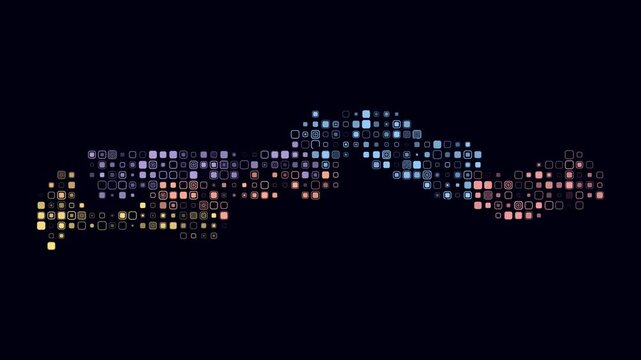 Gambia map animation. Shape of the country with pulsating colored dots. Small size rounded square blocks. Digital style Gambia map on dark background. Awesome video.