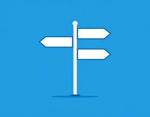 Simple directional signpost with blank arrows on a blue background