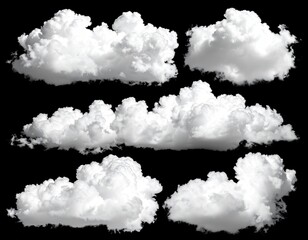 Six fluffy white clouds against black