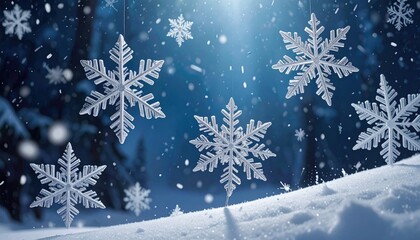 Snowflakes gently falling in a winter night