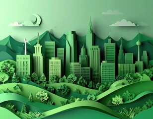 Green city nestled in mountains