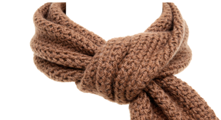 Brown knitted scarf winter fashion accessory warm neckwear cozy handmade wool knitwear apparel style on transparent background