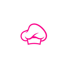 Creative Chef Hat Logo Design, Pink Line Art Cooking Symbol