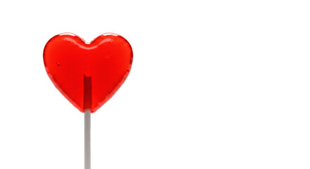 Red heart lollipop candy valentine's day love romance sweet treat sugar confectionery dessert isolated black background on transparent background