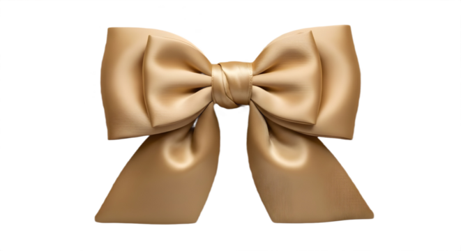 Elegant shiny golden satin ribbon bow isolated for luxury gift wrapping design element isolated PNG with Transparent Background