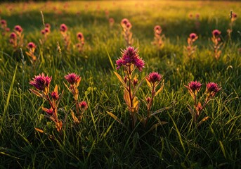A vibrant collection of colorful wild plants thrives untouched in a sunny meadow, showcasing natural beauty and resilient growth ,ground cover ,ecology ,wildflower