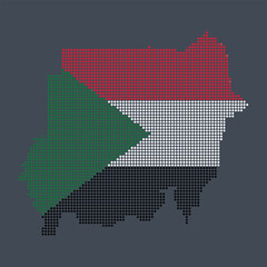 Fototapeta premium Sudan map filled with the national flag pattern made of red white black and green dots