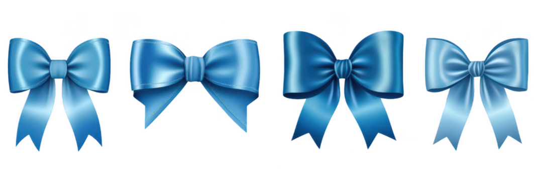 Set of blue Realistic Bow Ribbon Gift Wrap. Background isolated