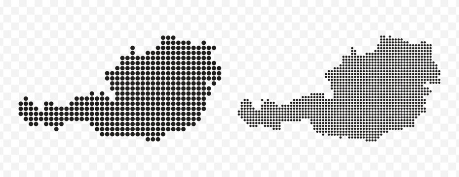 Black dotted map set of the Republic of Austria. Modern vector illustration on transparent background