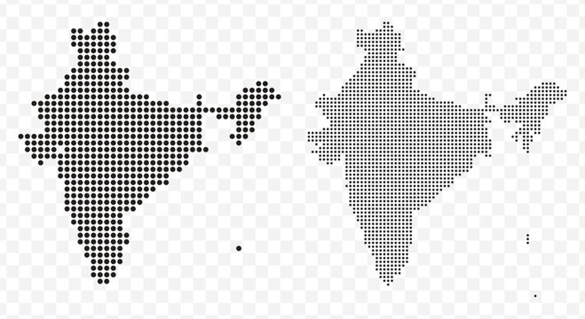 Black dotted map set of the Republic of India. Modern vector illustration on transparent background