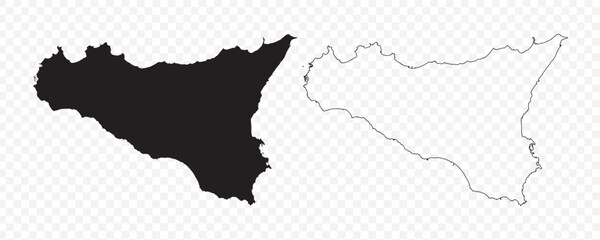 Vector map illustration of Sicily Island, Italy, showing silhouette and outline sketch.