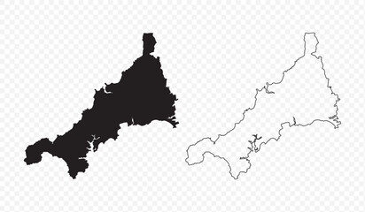 Vector map illustration of Cornwall, England, UK, showing silhouette and outline sketch. © Amir