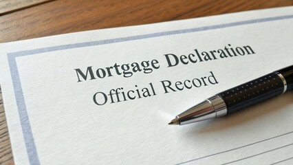 Detailed Mortgage Declaration Document on Wooden Table with Elegant Pen for Financial Transactions and Official Records
