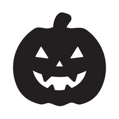 A black silhouette of a carved pumpkin with a mischievous smile and triangular eyes, representing the classic Jack-o'-Lantern symbol of Halloween. This minimalist design is perfect for spooky decorati