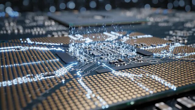 Computer components and CPU chips examined in stunning 4K UHD detail, revealing intricate electronic elements and advanced technological innovation, perfect for background footage or advertising.