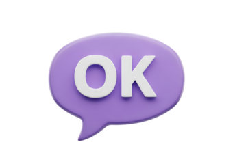 3d purple speech bubble with ok text