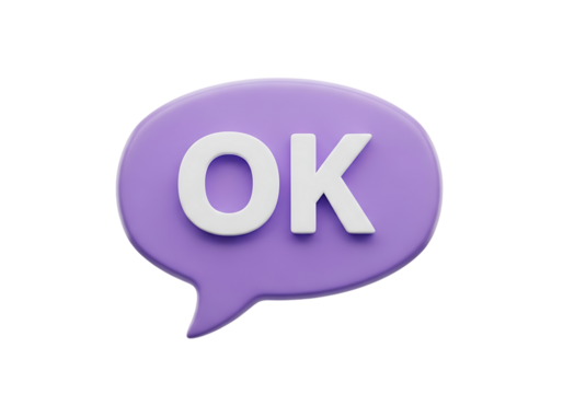 3d purple speech bubble with ok text