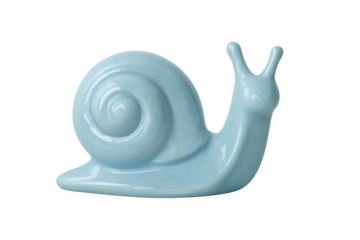Light blue ceramic snail figurine object on transparent background