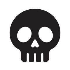 A bold black silhouette of a skull with large circular eye sockets and a small triangular nose. This minimalist design represents the classic symbol of death and danger, often used in Halloween themes