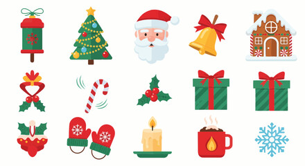 Naklejka premium Flat Vector Icon Set for Winter Holidays, Christmas, and New Year Celebration