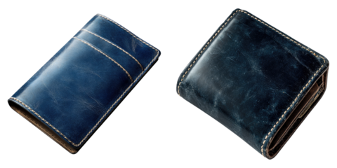 Two stylish leather wallets with a focus on design and material quality. The wallets are presented in a visually appealing way