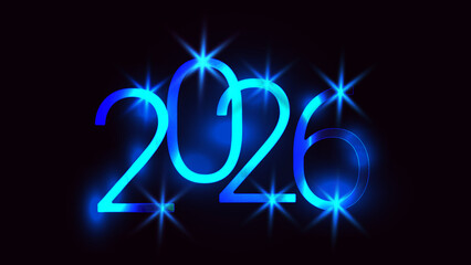 Happy New Year 2026 Glowing Futuristic Background, 2026 Neon Blue Light Sparkle Design 
