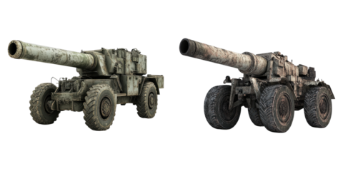 Two artillery guns stand side by side, showcasing their power and imposing presence