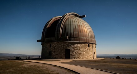 Fototapeta premium Historic Stone Astronomical Observatory Dome Under a Clear Blue Sky.