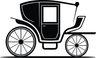 Carriage Line Art Logo, Minimalist Black and White Vector of Classic Coach, Retro Transport, and Royal Travel Design.