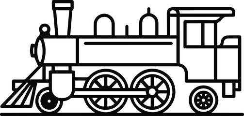 Steam Train Line Art Vector, Retro Locomotive Outline Illustration for Transport, Travel, and Retro Logo Use
